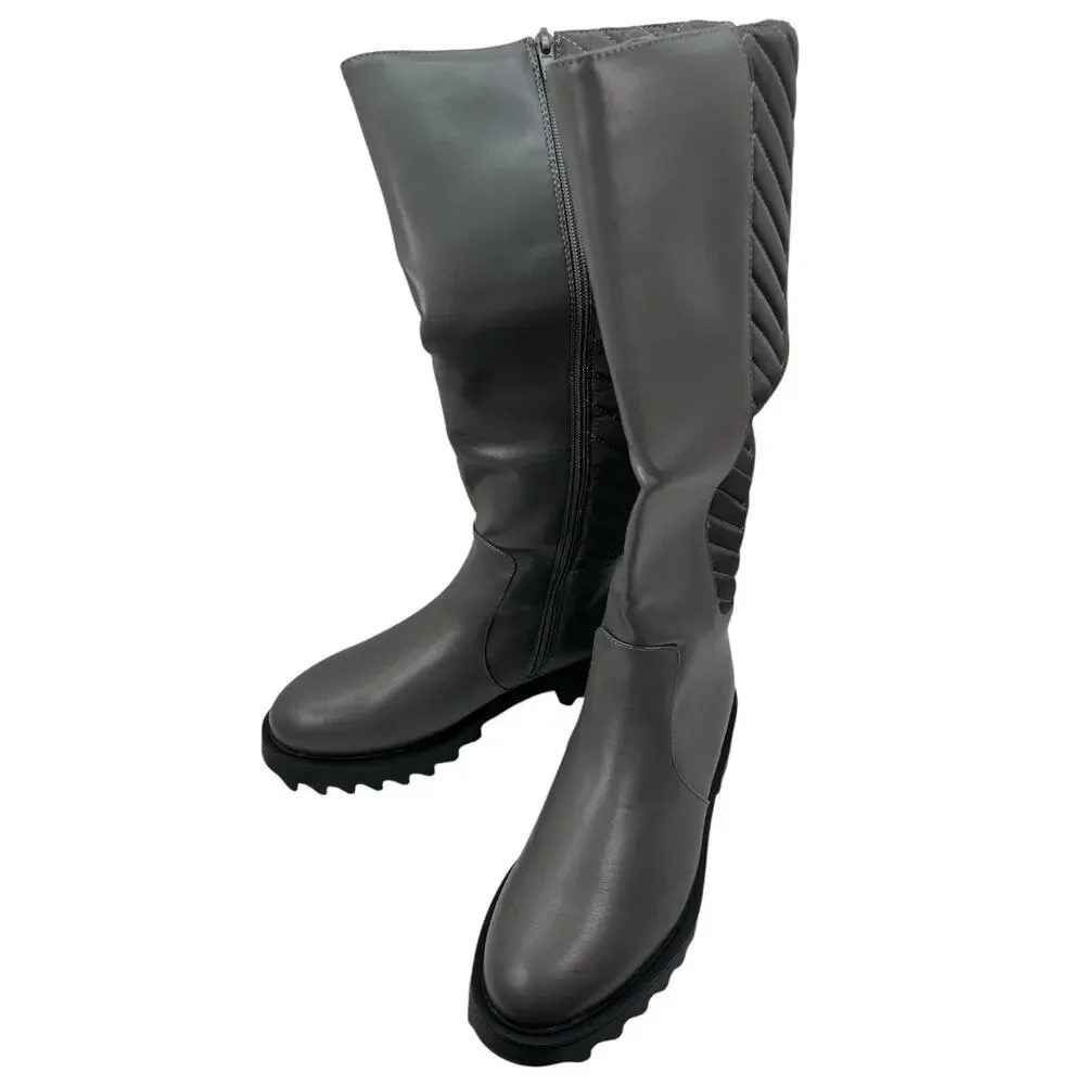 JustFab Noa Chevron Quilted Flat Boots Magnet Gray Size 9 NIB